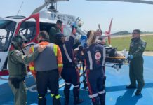 Ação integrada entre SAMU e Águia da PM garante socorro rápido de paciente com perna amputada