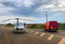 Bombeiros resgatam vítima de acidente de trânsito e aeromédico do SAMU transporta para Santa Casa de Maringá
