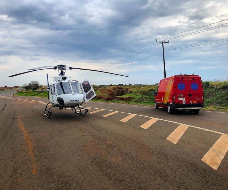 Bombeiros resgatam vítima de acidente de trânsito e aeromédico do SAMU transporta para Santa Casa de Maringá