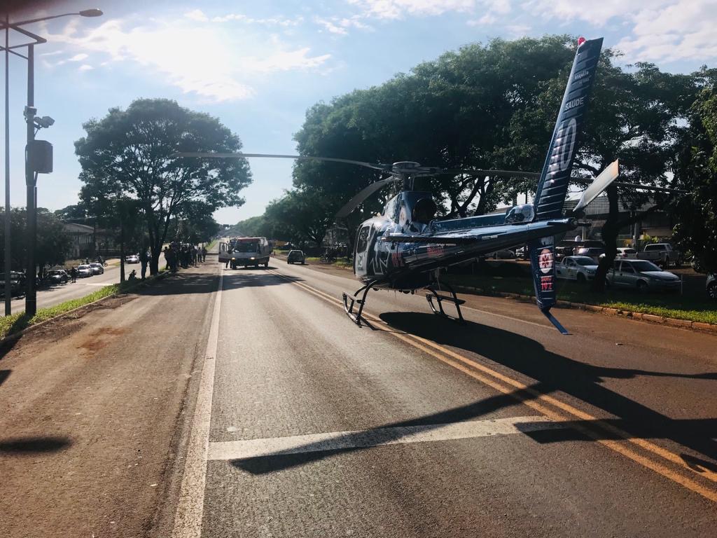 Helicóptero do SAMU de Maringá é acionado para resgate de vítima de acidente na BR-376 na região de Mandaguari. Foto: Divulgação