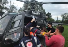 Com auxílio do Sistema GPS-RURAL, equipe aeromédica do SAER/SARA socorre homem ferido por animal em Chapecó