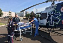 Após explosão de forno, vítimas são resgatadas pelo helicóptero do SAMU em Marialva, PR