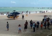 Bombeiros, SAMU e helicóptero da PRF são empregados no resgate de mulher afogada na Praia de Piedade