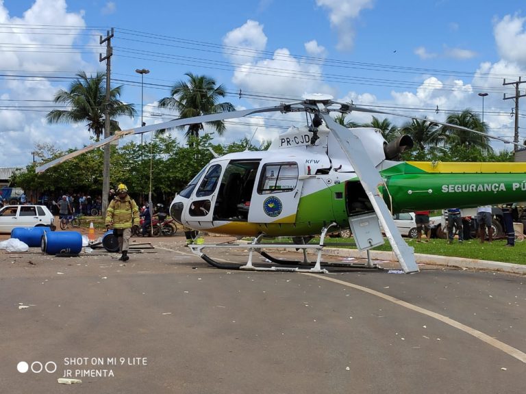 Helicóptero do CIOPAER é atingido por caminhão no momento da decolagem em Rio Branco, AC