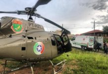 Em apoio ao SAMU, Águia 04 da PM transporta vítima de disparo de arma de fogo para hospital em Lages, SC
