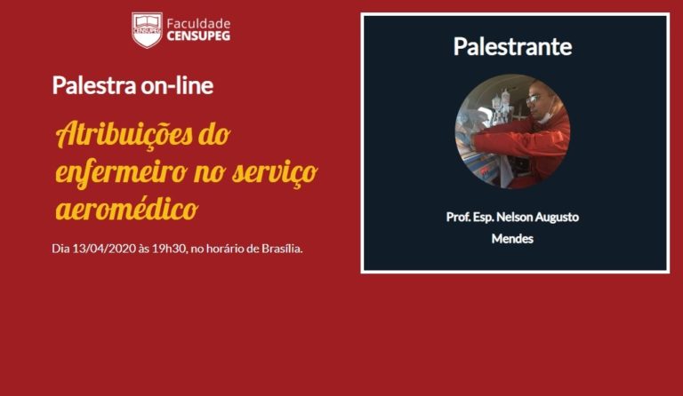 Faculdade Censupeg realizará videoaula sobre as atribuições do enfermeiro no serviço aeromédico
