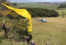Equipes do SAMU resgatam piloto de parapente ferido após acidente em Itambé, PR