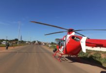 Bombeiros e helicóptero de resgate são empregados no socorro de vítima de acidente de trânsito na DF-130