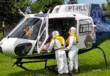 Idosa com suspeita de COVID-19 é transportada de helicóptero para Hospital de Campanha em Santarém