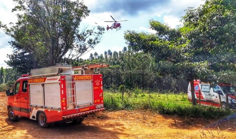 Com apoio do Resgate 03, bombeiros socorrem ciclista ferido em área rural do Distrito Federal