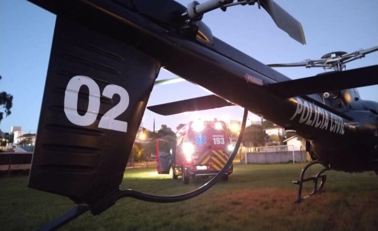 Paciente com infarto agudo do miocárdio é transferido de helicóptero de Palmitos para Xanxerê, SC