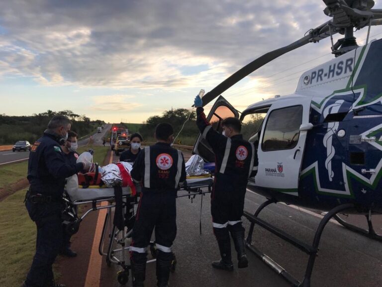 Jovem atropelada na BR-158 recebe atendimento especializado e é levada de helicóptero para hospital em Campo Mourão, PR