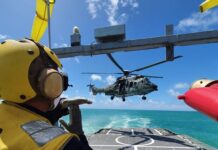 Navio Patrulha “Araguari” realiza operações conjuntas com aeronaves H-36 Caracal da Força Aérea