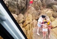 Equipe do Falcão 03 e bombeiros resgatam banhistas em local de risco no litoral do Paraná