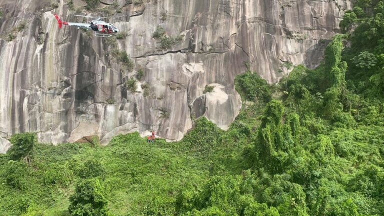 Cachorro é resgatado pelo helicóptero Águia 02 da PM após cair de morro no litoral de São Paulo