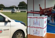 Aeronaves da Polícia Militar do PR e do Corpo de Bombeiros de SC distribuem vacinas contra a COVID-19