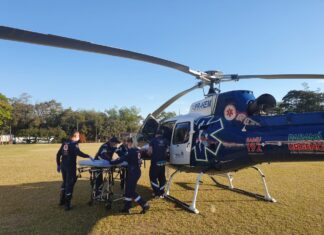 Paciente pós COVID-19 é transferido em helicóptero do SAMU de Toledo para Missal, PR