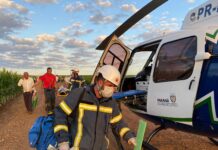 Vítimas são resgatadas por equipe aeromédica do SAMU e bombeiros em área rural no interior do Paraná