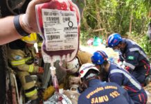 Vítima de acidente na BR-487 recebe transfusão de sangue no local e é transportada em helicóptero do SAMU