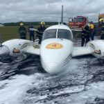 Durante voo de teste, trem de pouso falha e avião do Corpo de Bombeiros faz pouso forçado em Lages, SC