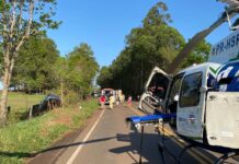Grave acidente mobiliza helicóptero do SAMU no noroeste do Paraná