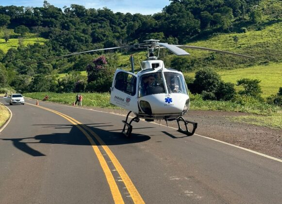 Bombeiros e equipe aerom&eacute;dica do SAMU resgatam v&iacute;tima de acidente com carreta carregada de gasolina
