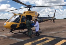 Helicóptero do DETRAN do Distrito Federal já transportou seis corações para transplante em 2024 O órgão veio de Belo Horizonte e foi transportado pela FAB | Foto: Divulgação/Detran-DF