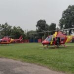 Helicóptero do Corpo de Bombeiros de Goiás realiza missões aeromédicas no Rio Grande do Sul.