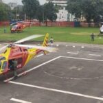 Helicóptero do Corpo de Bombeiros de Goiás realiza missões aeromédicas no Rio Grande do Sul.