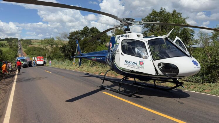 Helic&oacute;ptero do SAMU resgata motociclista gravemente ferido ao colidir em ambul&acirc;ncia