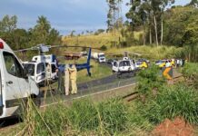 Grave acidente na BR-376 mobiliza dois helicópteros do SAMU Grave acidente na BR-376 mobiliza dois helicópteros do SAMU. Foto: SAMU.