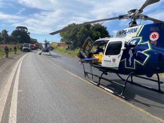 Grave acidente na BR-376 mobiliza dois helic&oacute;pteros do SAMU. Foto: SAMU.