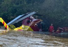 Helicóptero do Corpo de Bombeiros de Goiás faz pouso forçado no Rio Araguaia Helicóptero do Corpo de Bombeiros de Goiás faz pouso forçado no Rio Araguaia
