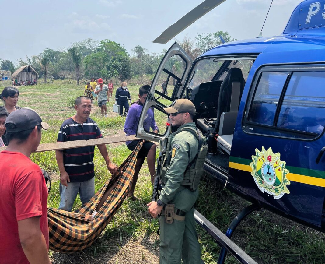 Segurança Pública realiza ação de resgate aeromédico em aldeia indígena. Foto: Ascom/Sejusp