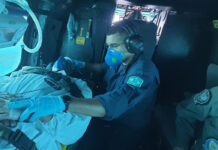 Marinha do Brasil realiza exercício de resposta a emergências nucleares com cenário de alta complexidade Remoção de vítima radioacidentada por helicóptero demonstrou a capacidade de lidar com emergências nucleares e radiológicas de alta complexidade. Imagem: Marinha do Brasil.