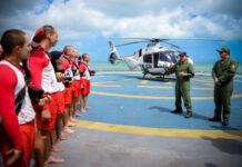 Alunos do Curso de Salvamento Aquático realizam instrução de helocasting em Fortaleza A Coordenadoria Integrada de Operações Aéreas (CIOPAER) participou do treinamento com o helicóptero Airbus H135.