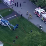 Pouso de emergência de helicóptero aeromédico em área residencial na Pensilvânia. Foto: G.Nance.