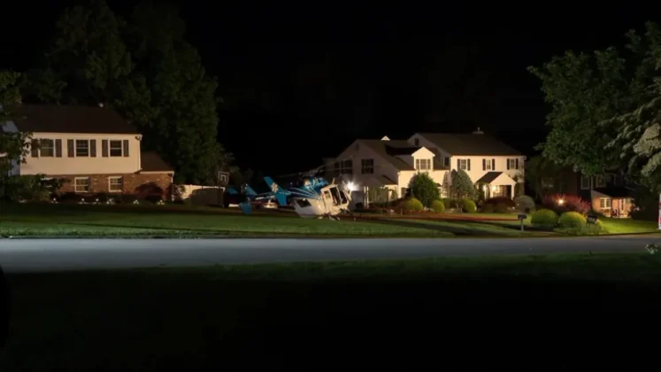 Pouso de emergência de helicóptero aeromédico em área residencial na Pensilvânia. Foto: G.Nance.