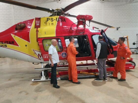 CBMMG e SES mobilizam helicóptero Arcanjo 12 para treinamento da Base Norte do Suporte Aéreo Avançado de Vida em Montes Claros (MG). Foto: Divulgação.