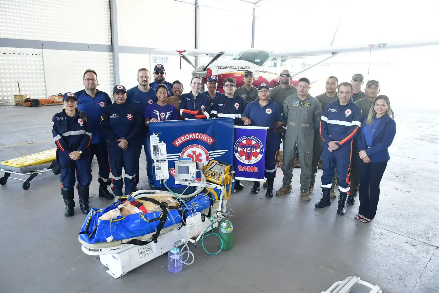SAMU e GTA do Amapá realizam treinamento prático para transporte aeromédico de pacientes críticos