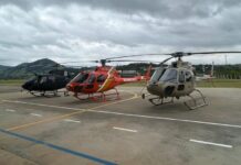 Segurança Pública da Bahia recebe novos helicópteros H125 para operações policiais e de resgate Secretário da Segurança e dirigentes da PM, PC e Bombeiros realizam inspeção técnica em novos helicópteros. Foto: Alberto Maraux, Governo da Bahia.