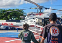 Atendimento integrado reduz tempo para tratamento de infarto e fortalece assistência em Sergipe Com a nova aeronave H130, serviço aeromédico de Sergipe assegurou toda a assistência prestada à paciente. Foto: Governo Sergipe.