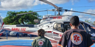 Atendimento integrado reduz tempo para tratamento de infarto e fortalece assistência em Sergipe Com a nova aeronave H130, serviço aeromédico de Sergipe assegurou toda a assistência prestada à paciente. Foto: Governo Sergipe.